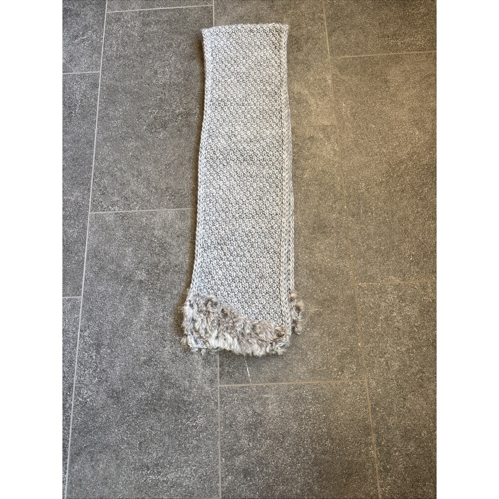 Knit  Rabbit Fur Scarf Gray EUC Madeleine Euro Brand